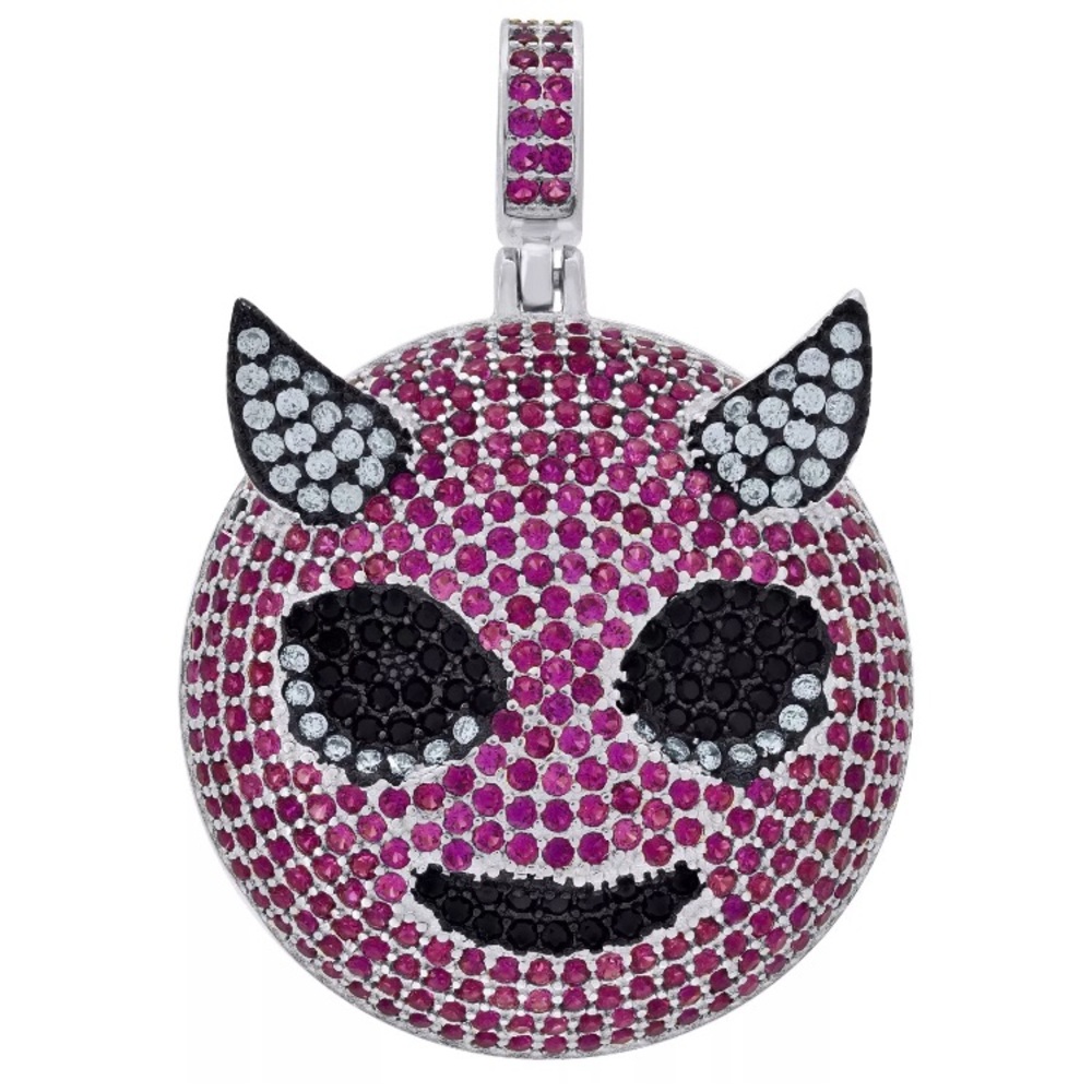 925 Sterling Silver Emoji Demon Pendant Charm